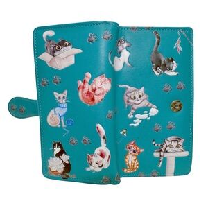 Whimsical Cat Print Teal Wallet
